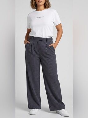 Chrome Riot High Waist Pinstripe Wide Leg Pants Black and White Pleated Trousers